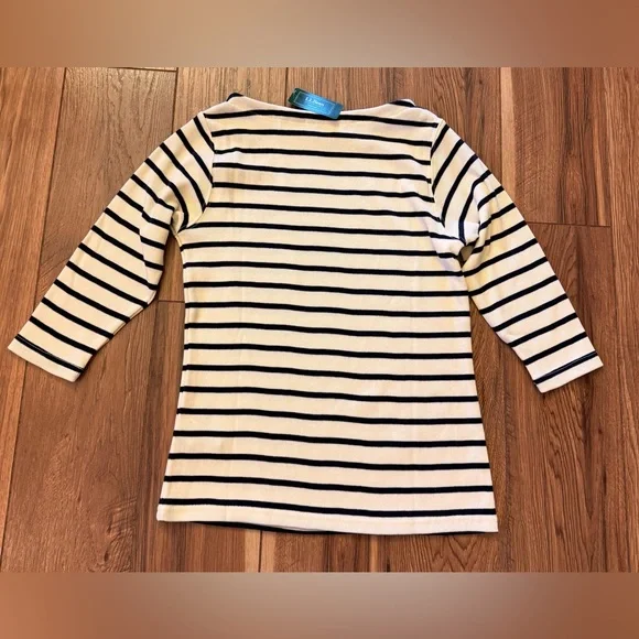 L.L. Bean White and Navy Striped Long-Sleeve Tee - Picture 2 of 4